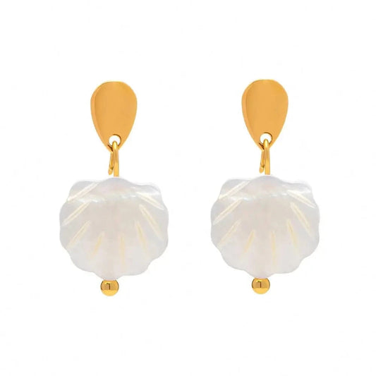 E2196 E2196 Waterproof 18K Gold Plated Stainless Steel Jewelry Gift Natural Shell Pendant Earrings for Girls