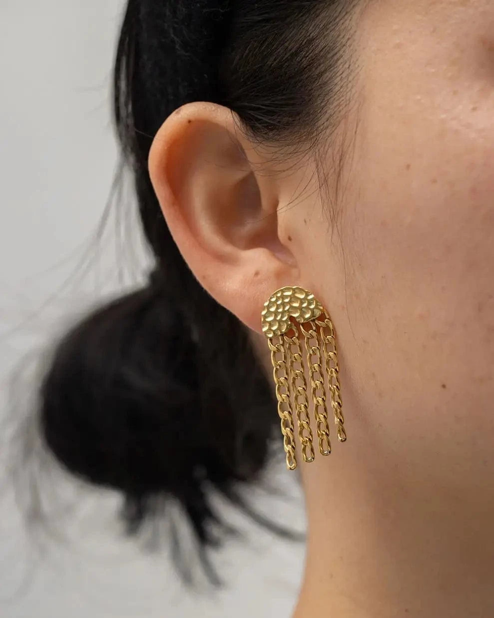 E2215 E2215 New Arrival 18K Gold Plated Texture Chain Earring Stainless Steel Cuban Chain Tassel Earring