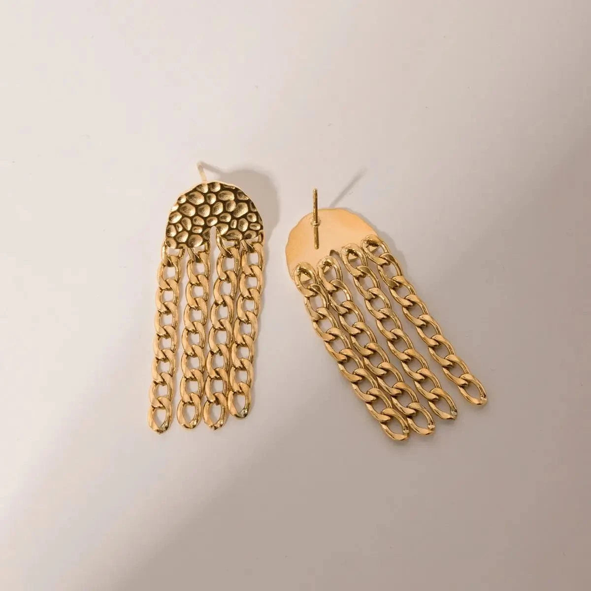 E2215 E2215 New Arrival 18K Gold Plated Texture Chain Earring Stainless Steel Cuban Chain Tassel Earring