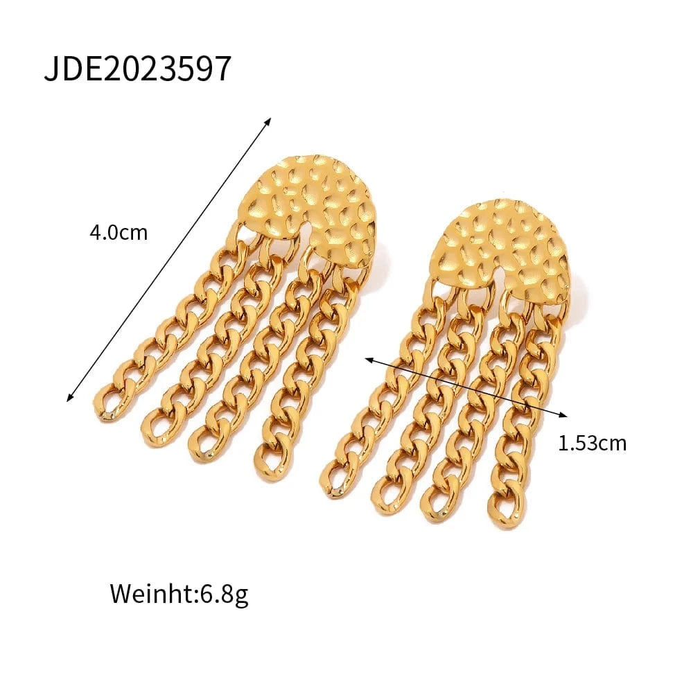 E2215 E2215 New Arrival 18K Gold Plated Texture Chain Earring Stainless Steel Cuban Chain Tassel Earring