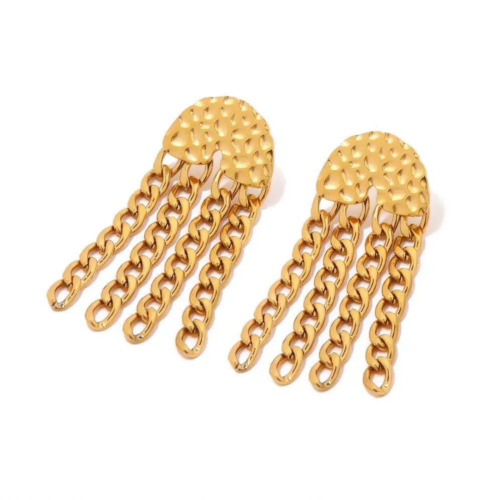 E2215 E2215 New Arrival 18K Gold Plated Texture Chain Earring Stainless Steel Cuban Chain Tassel Earring