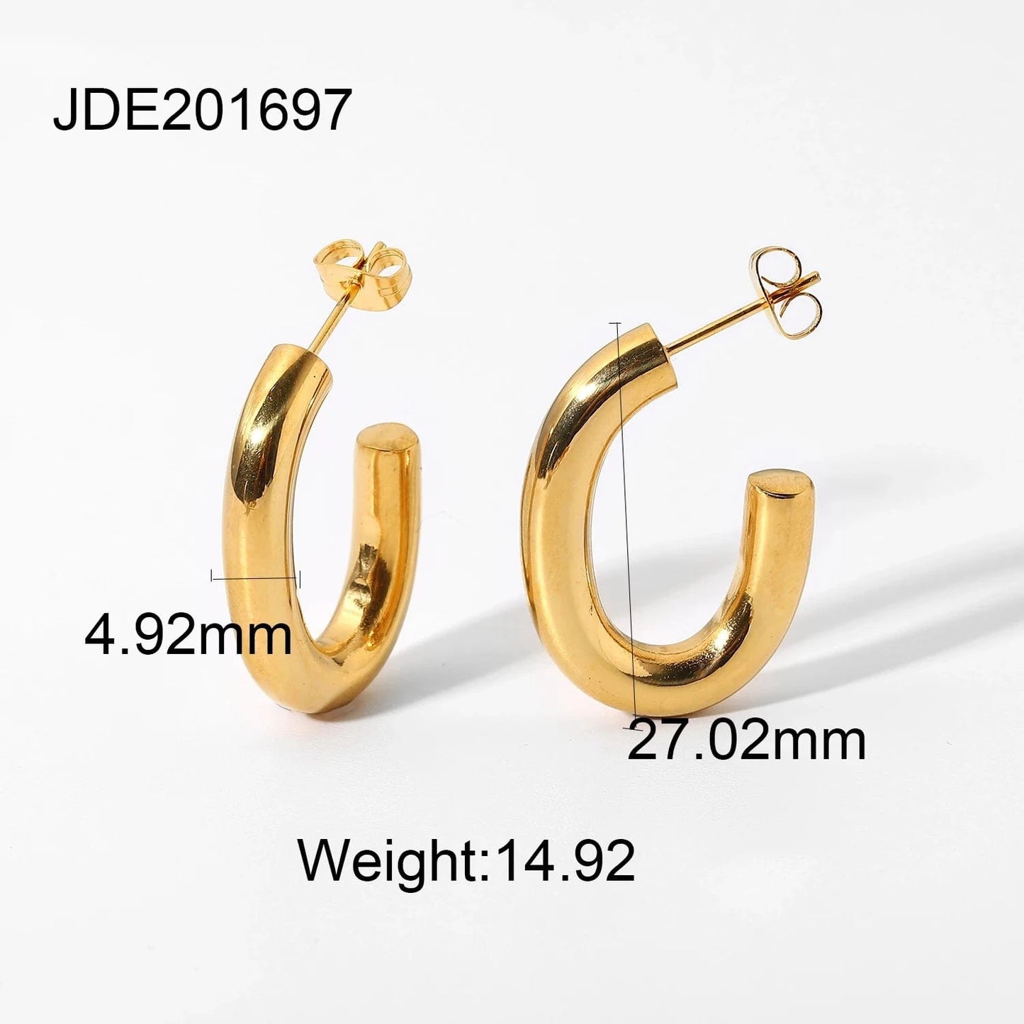 E2239 E2239 Water Proof 18K Gold Plated Stainless Steel Earrings Jewelry C Shaped Oval Huggie Earrings for Women
