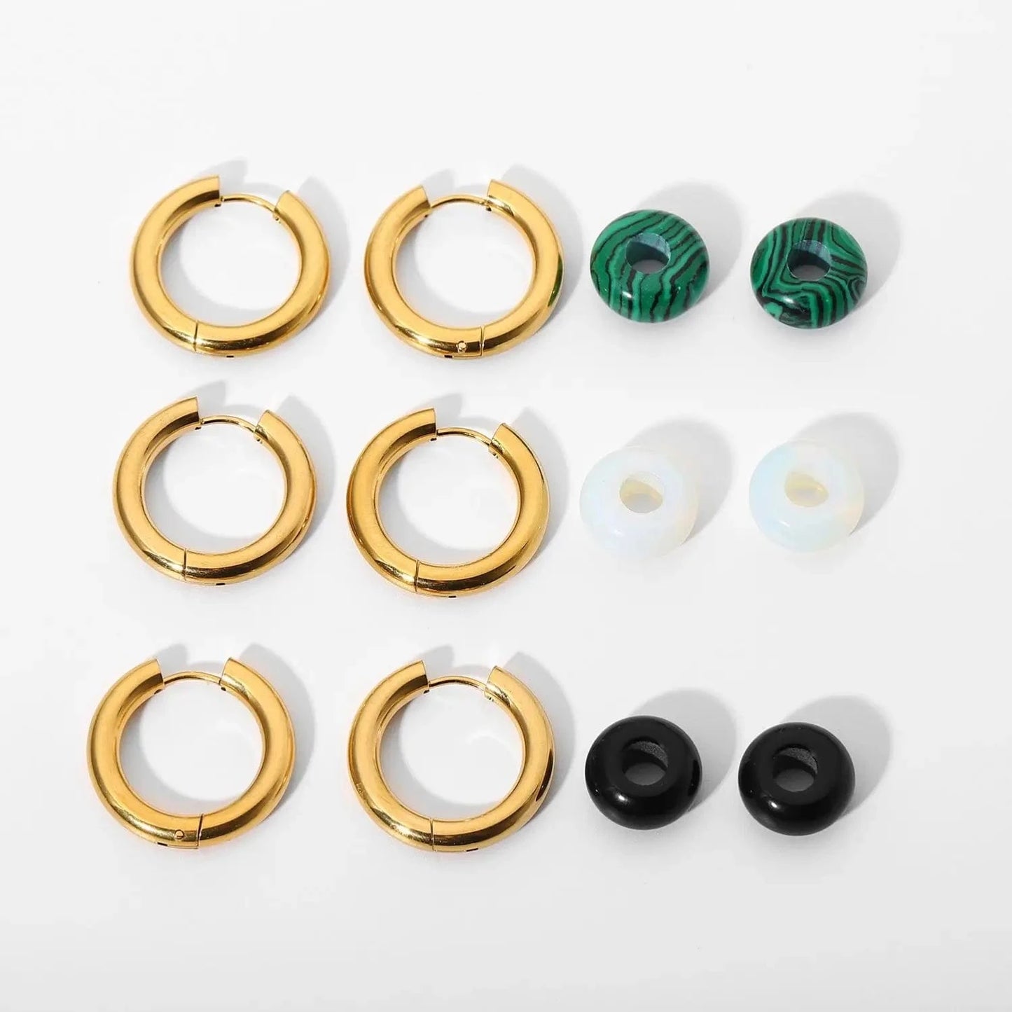 E2244 18k Gold Plated Stainless Steel Hoop Huggie Freshwater Pearl Natural Opal stone agate Drop earrings