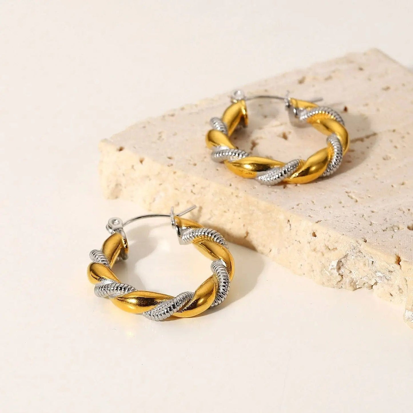 E2247 E2247 Waterproof Jewelry Stainless Steel Silver Croissant Earring Special Double Twisted Hoop Earring