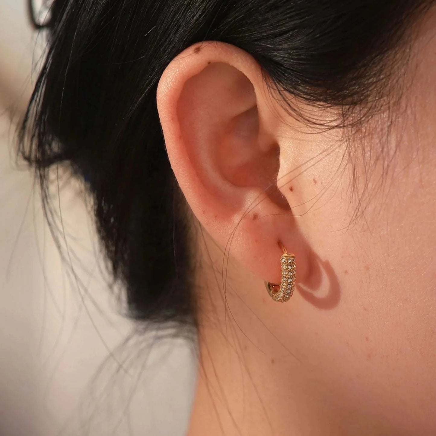 E2258 E2258 18K Gold Plated Clear Zircon Paved Hoop Earrings Waterproof Stainless Steel Zircon Huggie Earring