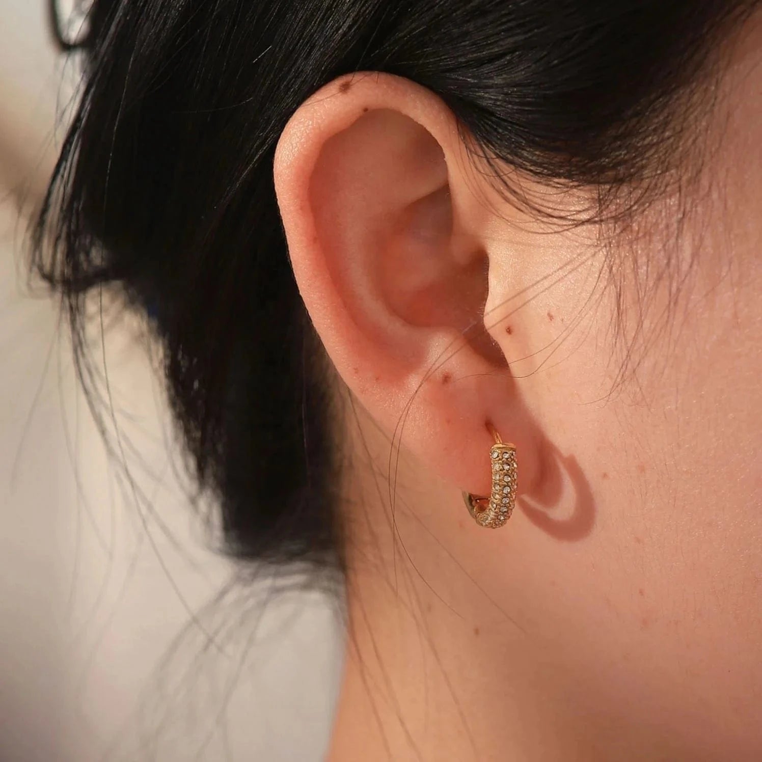 E2258 E2258 18K Gold Plated Clear Zircon Paved Hoop Earrings Waterproof Stainless Steel Zircon Huggie Earring