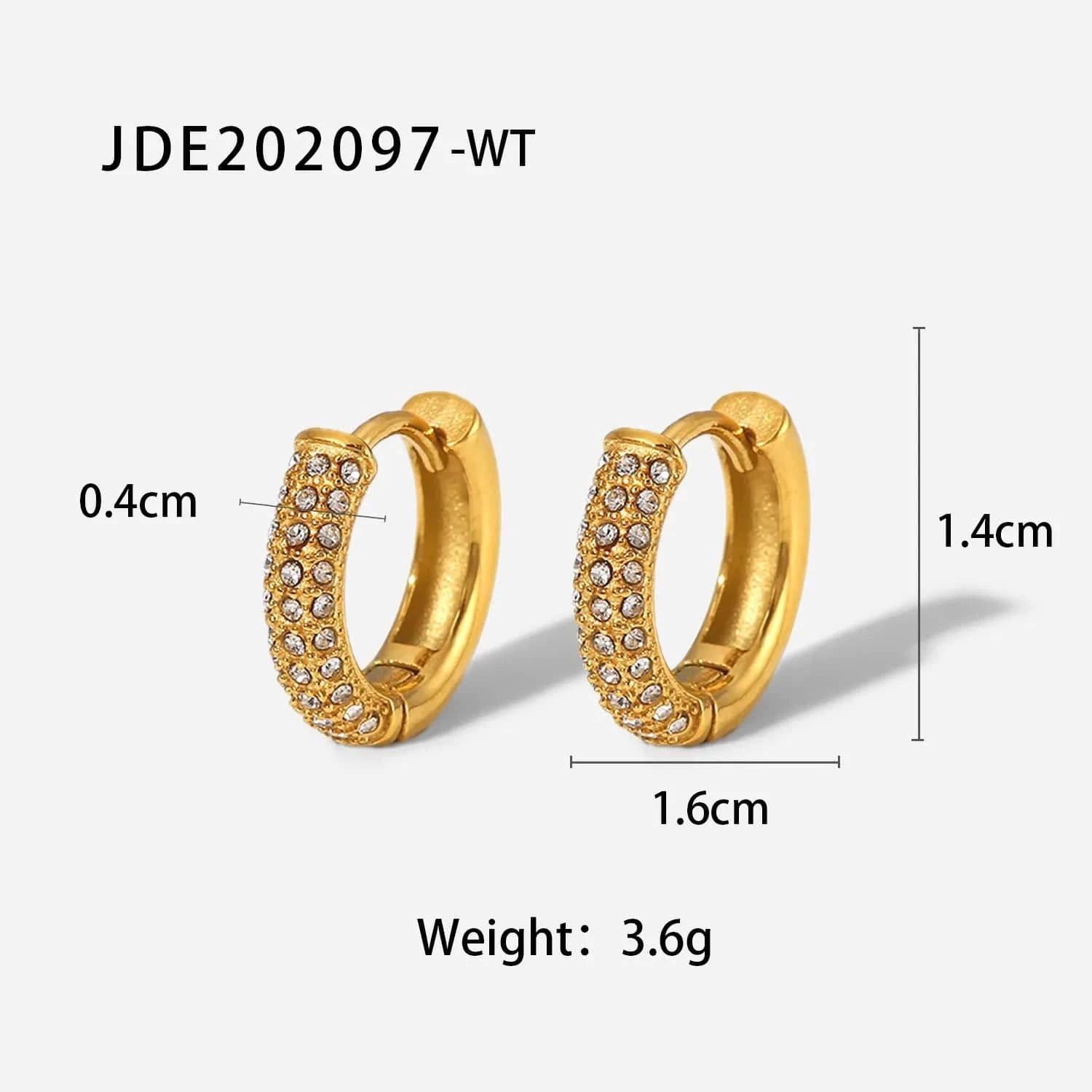 E2258 E2258 18K Gold Plated Clear Zircon Paved Hoop Earrings Waterproof Stainless Steel Zircon Huggie Earring