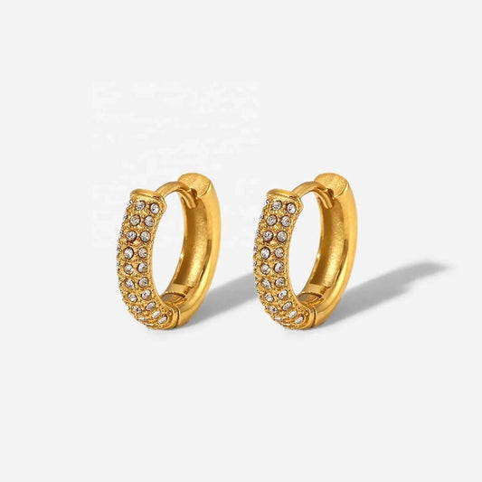 E2258 E2258 18K Gold Plated Clear Zircon Paved Hoop Earrings Waterproof Stainless Steel Zircon Huggie Earring