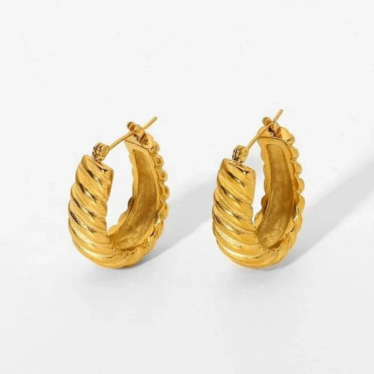 E2260 E2260 Stylish C Shape Croissant Earrings 18K Gold Plated Stainless Steel Twist Croissant Hoop Earring Women Jewelry