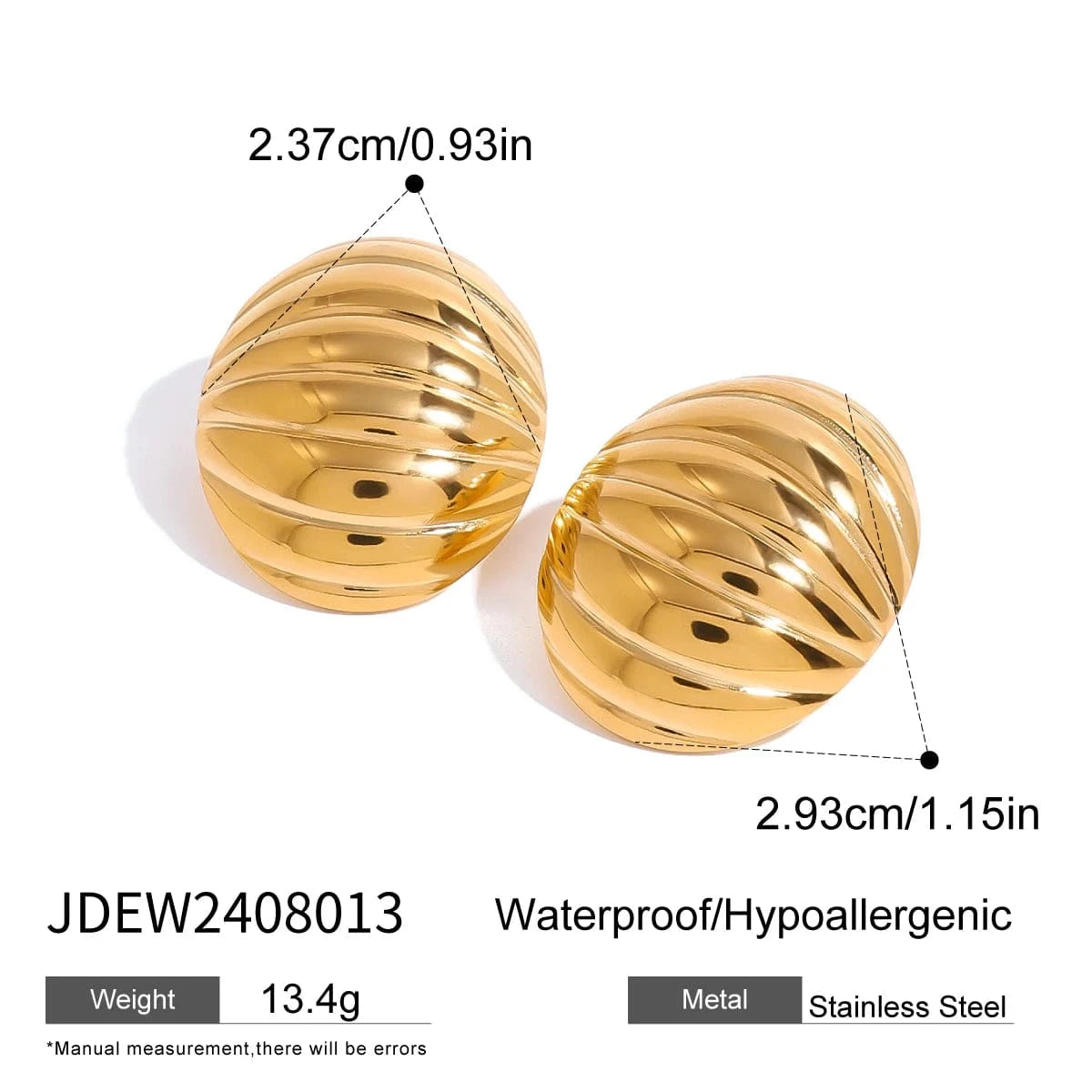E2426 Jewelry Ins Popular 18k Gold Stainless Steel Geometric Glossy Ribbed Convex Chubby Earrings