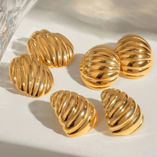 E2426 Jewelry Ins Popular 18k Gold Stainless Steel Geometric Glossy Ribbed Convex Chubby Earrings