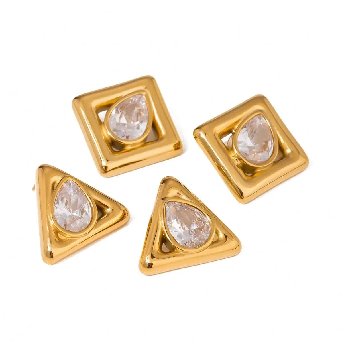E2433 18k Gold Stainless Steel Waterdrop White Zirconia Square Triangle Stylish Unique Chic Jewelry Earrings Elegant