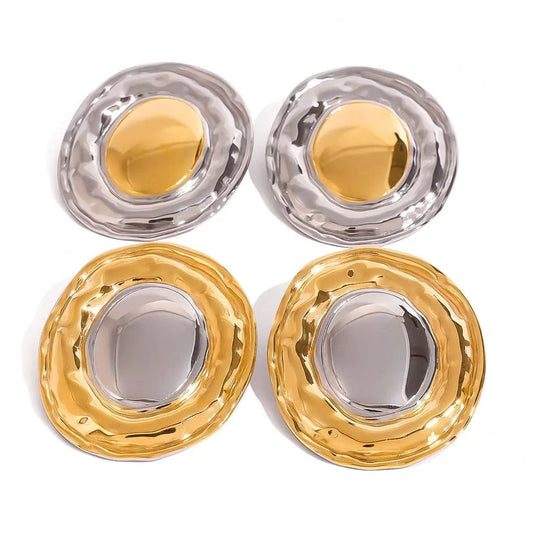 E2452 Statement Stainless Steel CC Earrings Luxury Korean 18k Gold Plated Jewelry Two Tone Colorblocked Gold Geometric Earrings