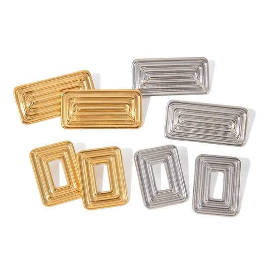 E2688 Waterproof 18K Plated Stud Earring Stainless Steel Clip Pattern Textured Loop shape Chunky Smooth Earring Women Gift