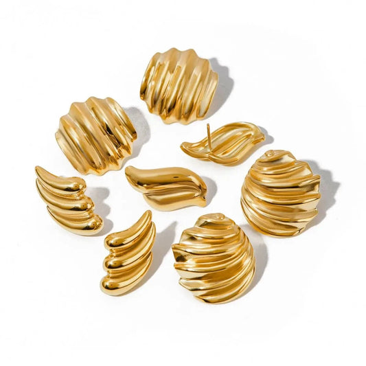 E2701 Waterproof Stainless Steel Earring Swirl Stud Texture Layers Milti layered Geometric Stud Earring For Women Girl