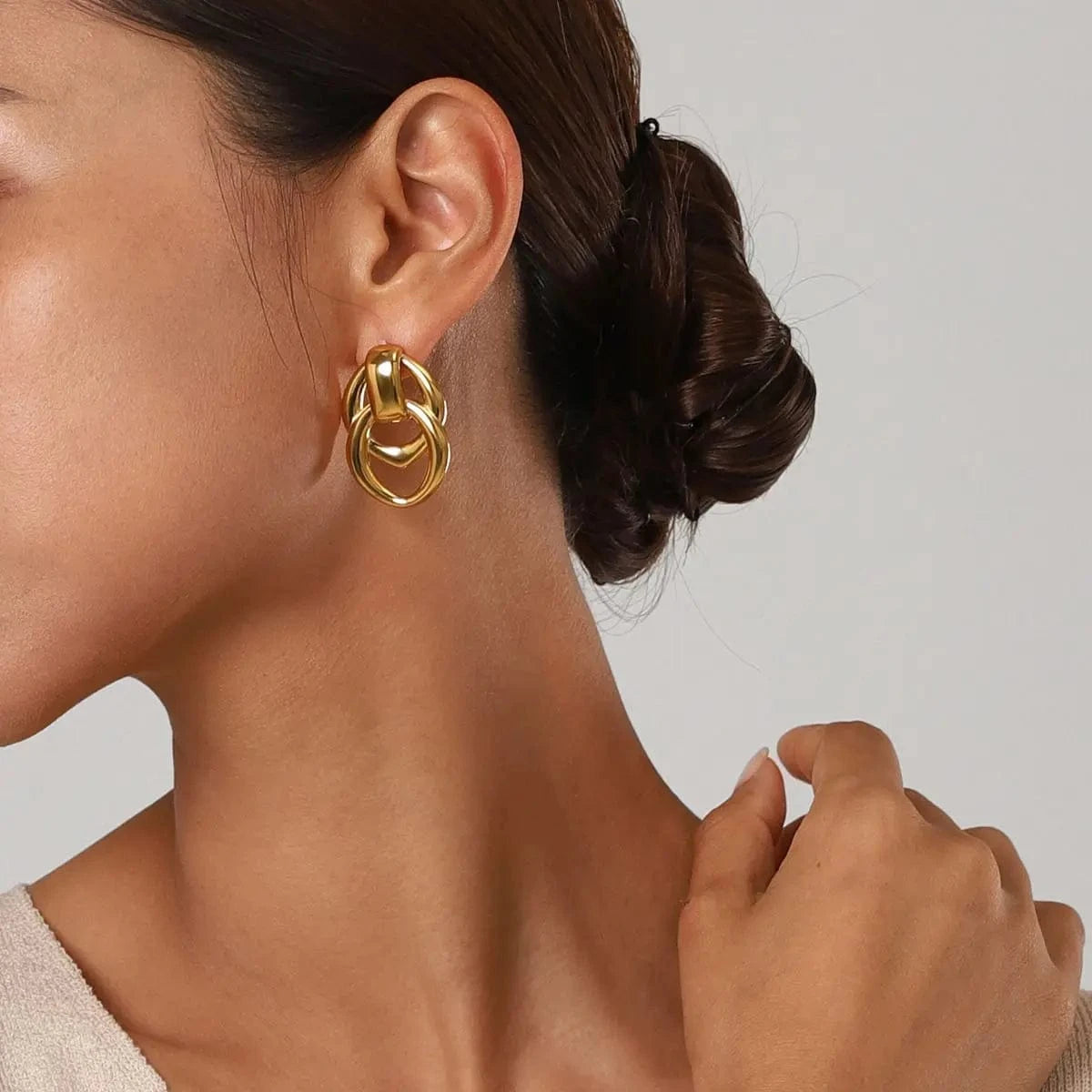 E2704 E2704 Minimalist Women Jewelry Stainless Steel 18K Gold Earring Geometric Double Layer O Stud Earrings