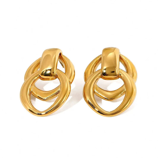 E2704 E2704 Minimalist Women Jewelry Stainless Steel 18K Gold Earring Geometric Double Layer O Stud Earrings