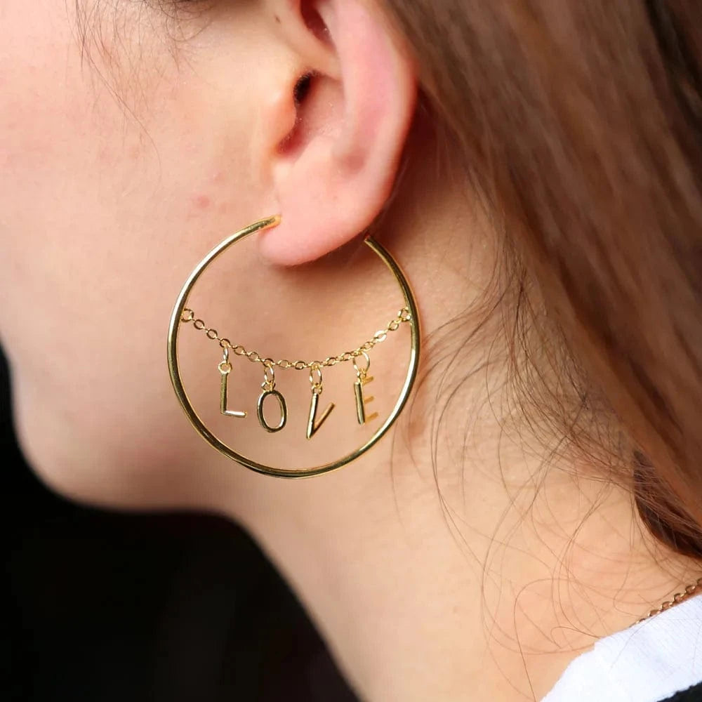 E274-Gold Promotion  Gold Plated Valentine's Day Gift Love Letter Big Circle Hoop Earrings European Fashion Women Jewelry