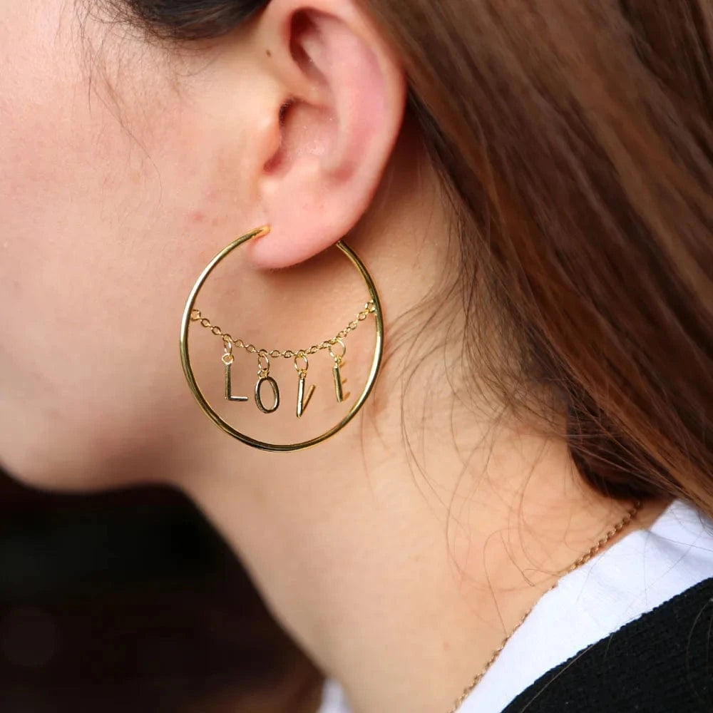 E274-Gold Promotion  Gold Plated Valentine's Day Gift Love Letter Big Circle Hoop Earrings European Fashion Women Jewelry