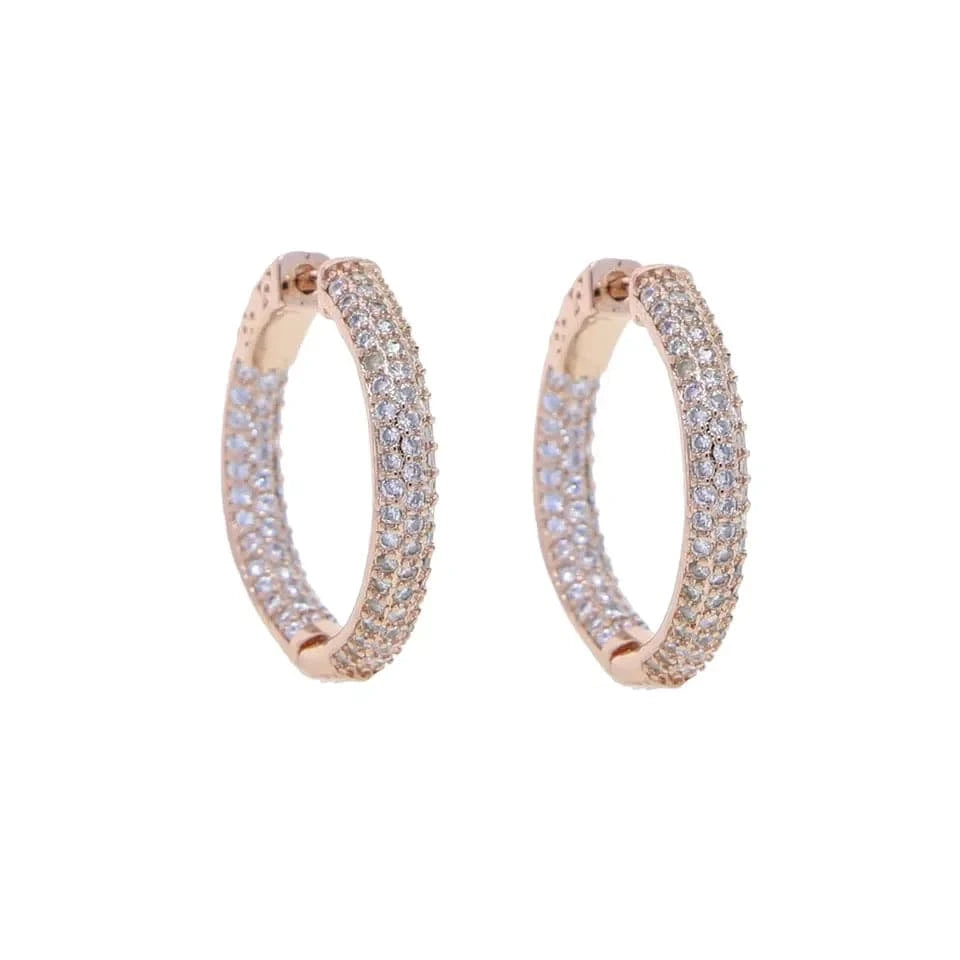 E287-25mm rose gold 25mm 50mm Iced Out Full Cubic Zirconia Hoop Earring Classic Fashion Clasp Dainty Gorgeous Huggie CZ Hoop Jewelry Women