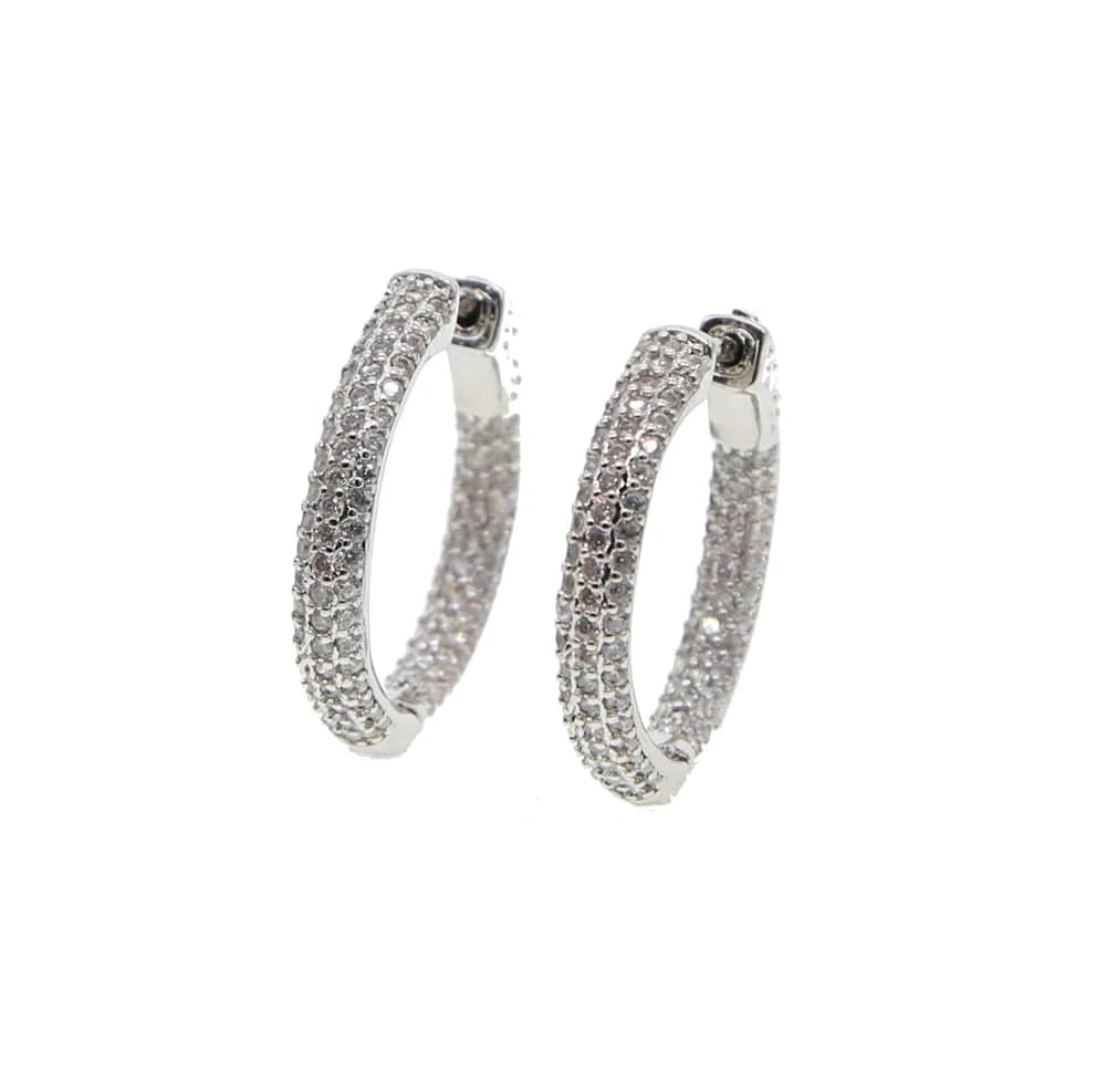 E287-25mm silver 25mm 50mm Iced Out Full Cubic Zirconia Hoop Earring Classic Fashion Clasp Dainty Gorgeous Huggie CZ Hoop Jewelry Women