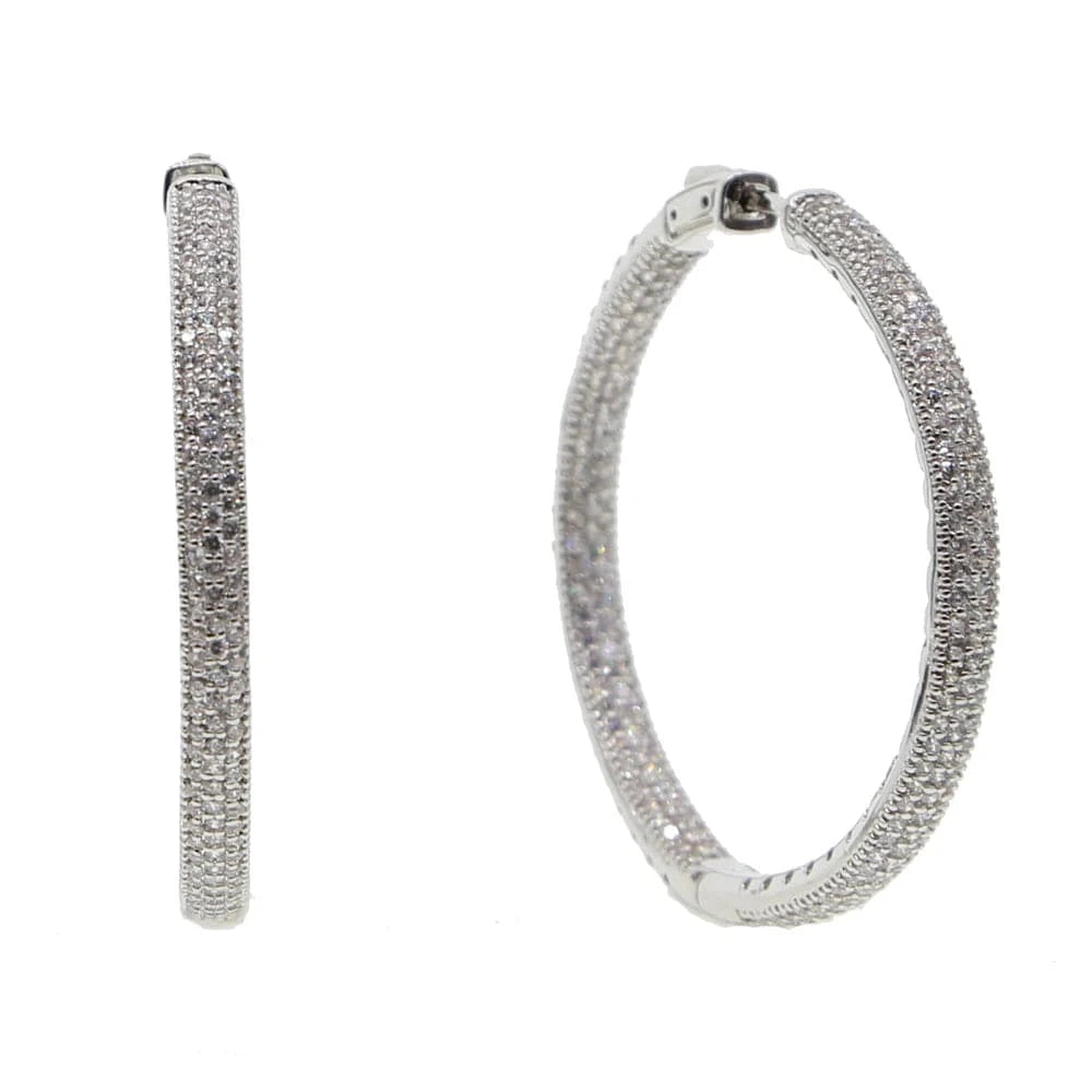 E288-50mm silver 25mm 50mm Iced Out Full Cubic Zirconia Hoop Earring Classic Fashion Clasp Dainty Gorgeous Huggie CZ Hoop Jewelry Women