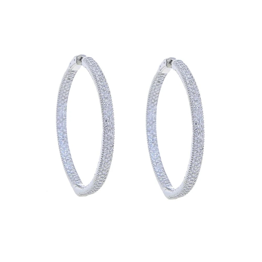E288-Silver 2023 iced out bling 5A cz women jewelry sparking bling silver cz diamond chain 50mm hoop earring