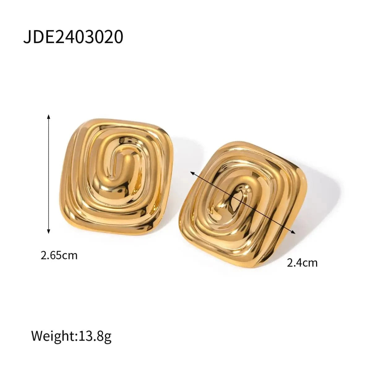E2907 Jewelry High Polish 18K Gold Plated Stainless Steel Rectangle Square Spiral Hammer Stud Earring