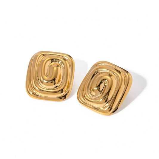 E2907 Jewelry High Polish 18K Gold Plated Stainless Steel Rectangle Square Spiral Hammer Stud Earring