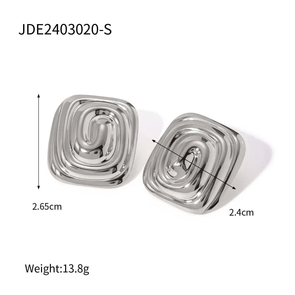 E2907S E2907 Jewelry High Polish 18K Gold Plated Stainless Steel Rectangle Square Spiral Hammer Stud Earring