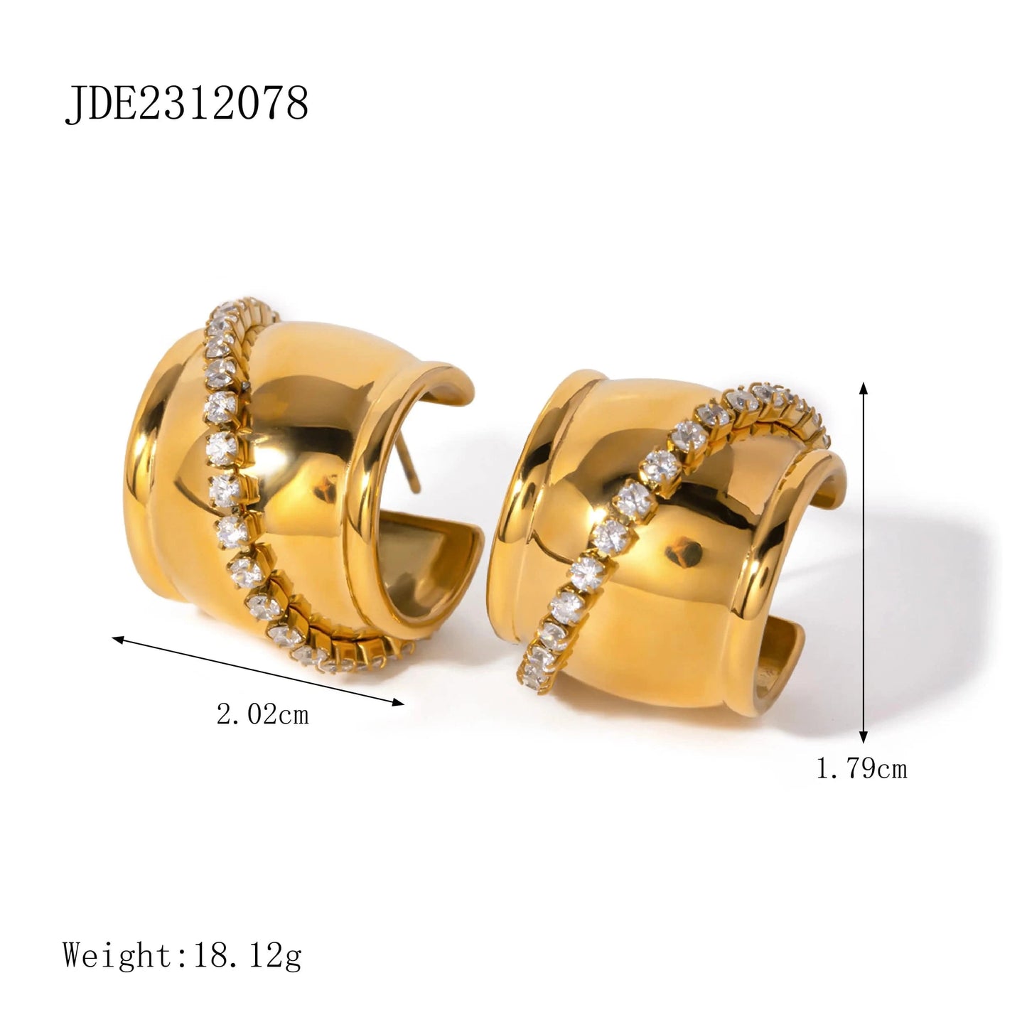 E2908 E2908 Jewelry CC Hoop Earring Wedding Geometric Stainless Steel Wide C Shape Earrings with White Stone Hoop Earrings