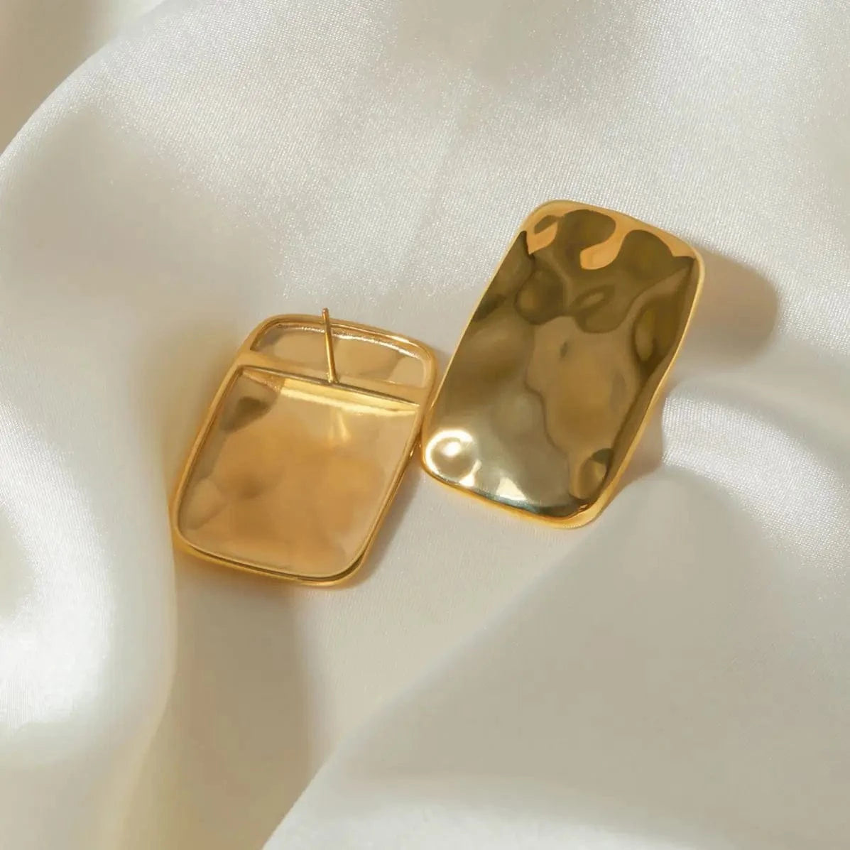 E2909 E2909 Jewelry High Polish 18K Gold Plated Stainless Steel Big Chunky Texture Square Hammer Stud Earring