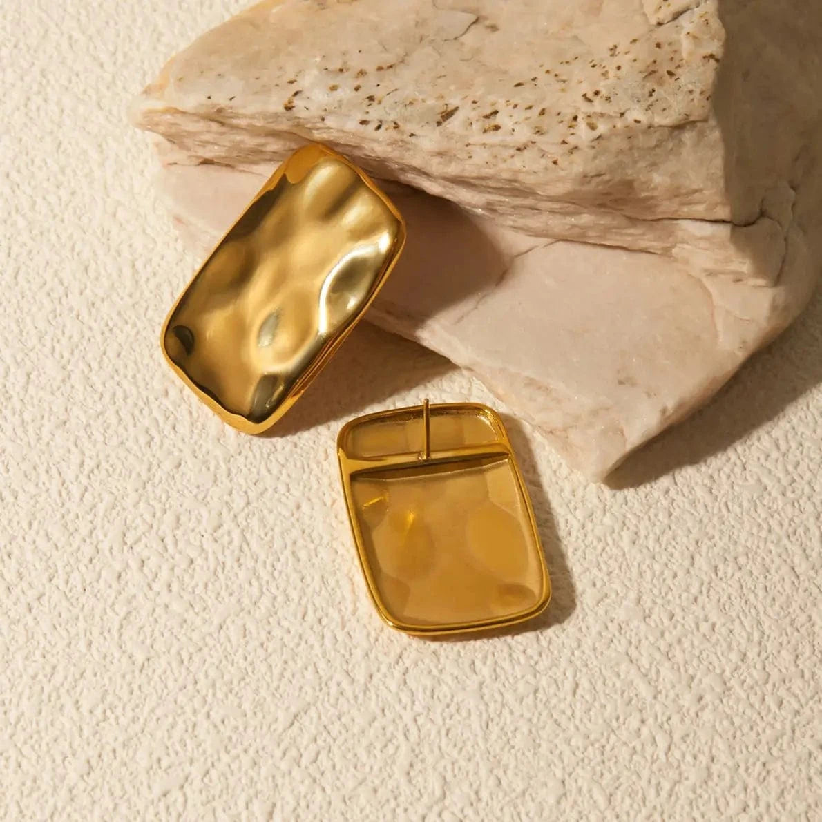 E2909 E2909 Jewelry High Polish 18K Gold Plated Stainless Steel Big Chunky Texture Square Hammer Stud Earring