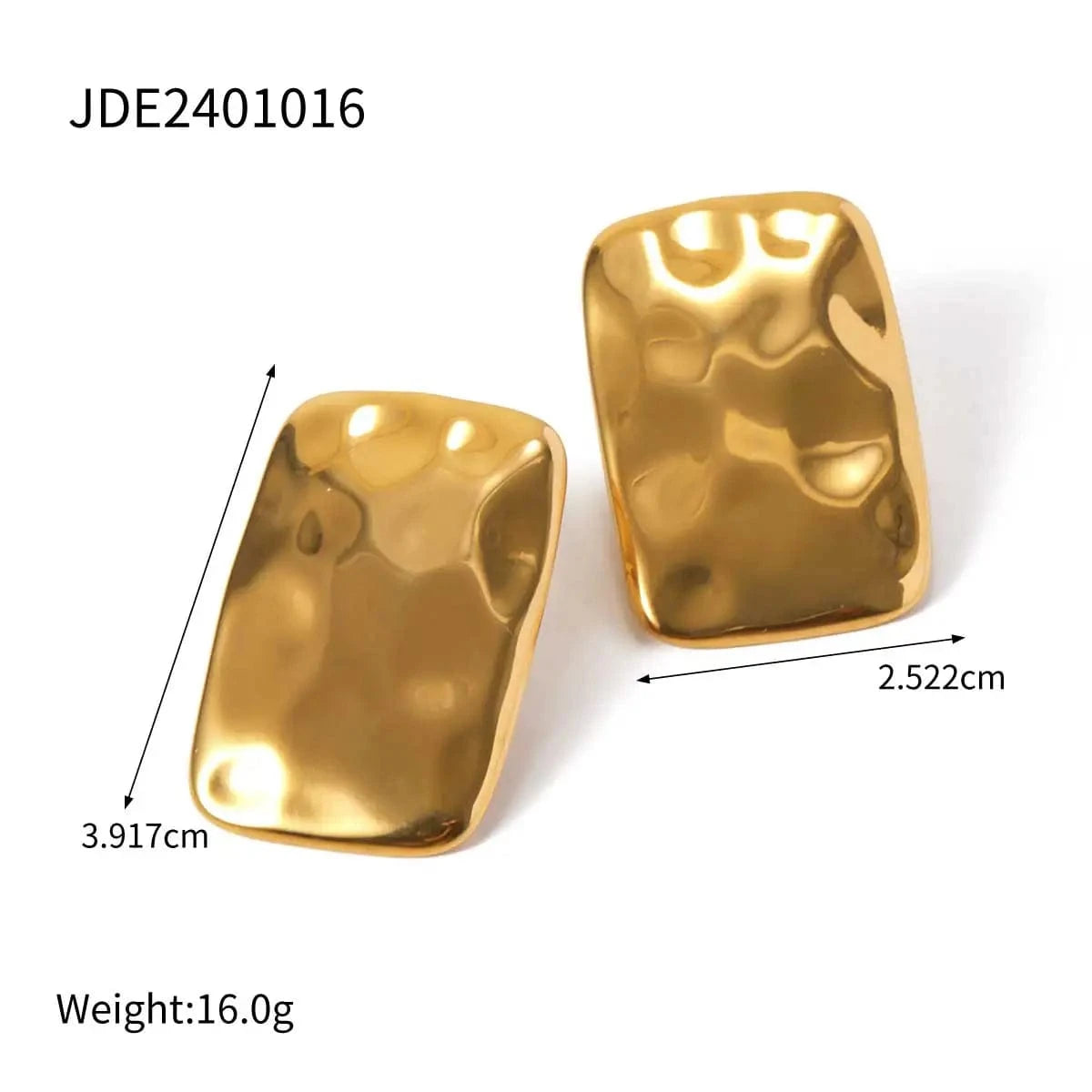 E2909 E2909 Jewelry High Polish 18K Gold Plated Stainless Steel Big Chunky Texture Square Hammer Stud Earring