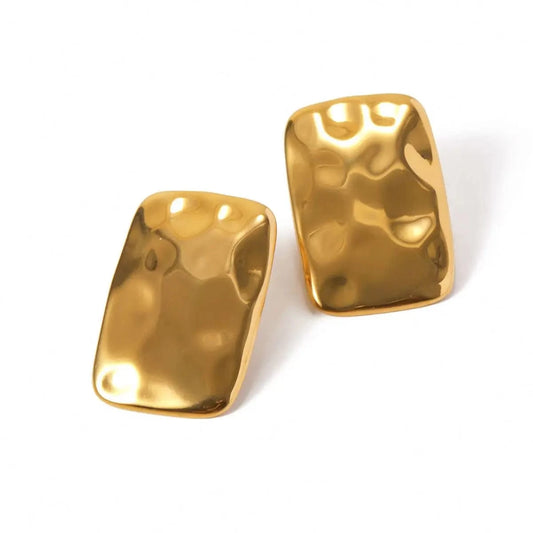 E2909 E2909 Jewelry High Polish 18K Gold Plated Stainless Steel Big Chunky Texture Square Hammer Stud Earring