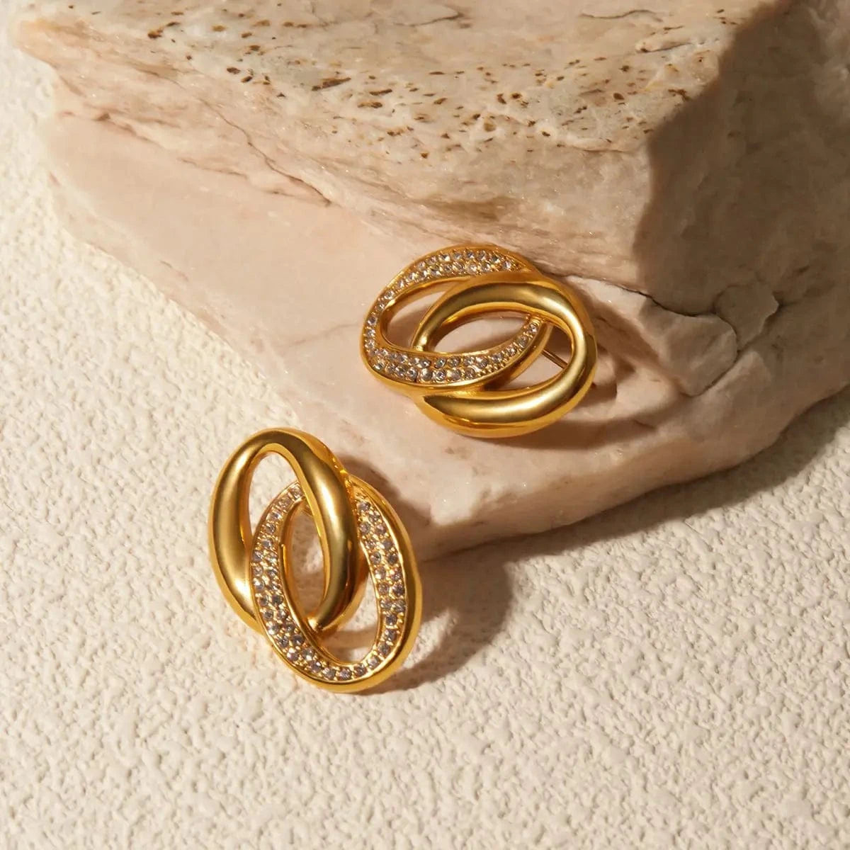 E2910 E2910 Low Key Luxury Jewelry Stainless Steel Gold Plated Earring Double Hoop Rhinestone Earrings For Women
