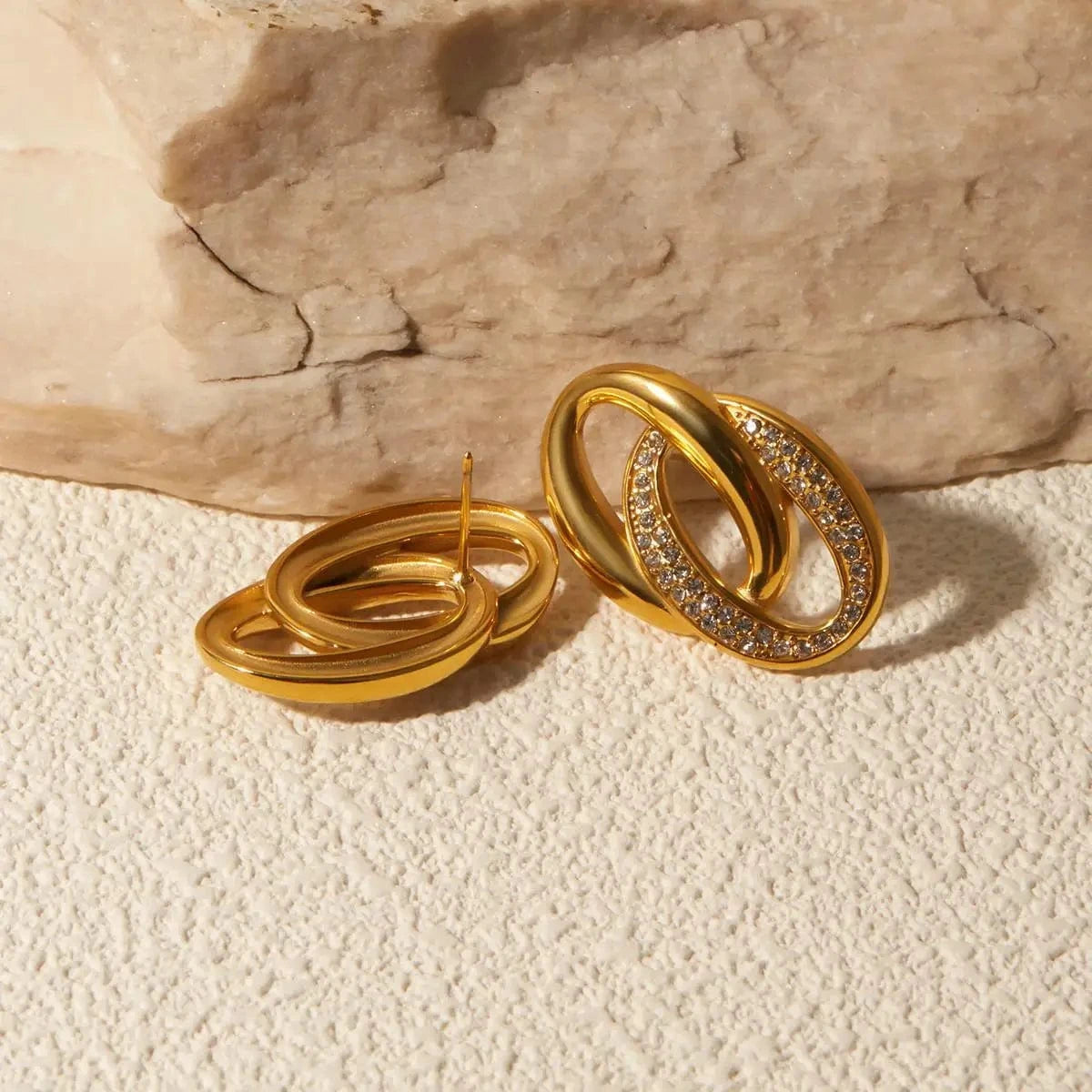 E2910 E2910 Low Key Luxury Jewelry Stainless Steel Gold Plated Earring Double Hoop Rhinestone Earrings For Women