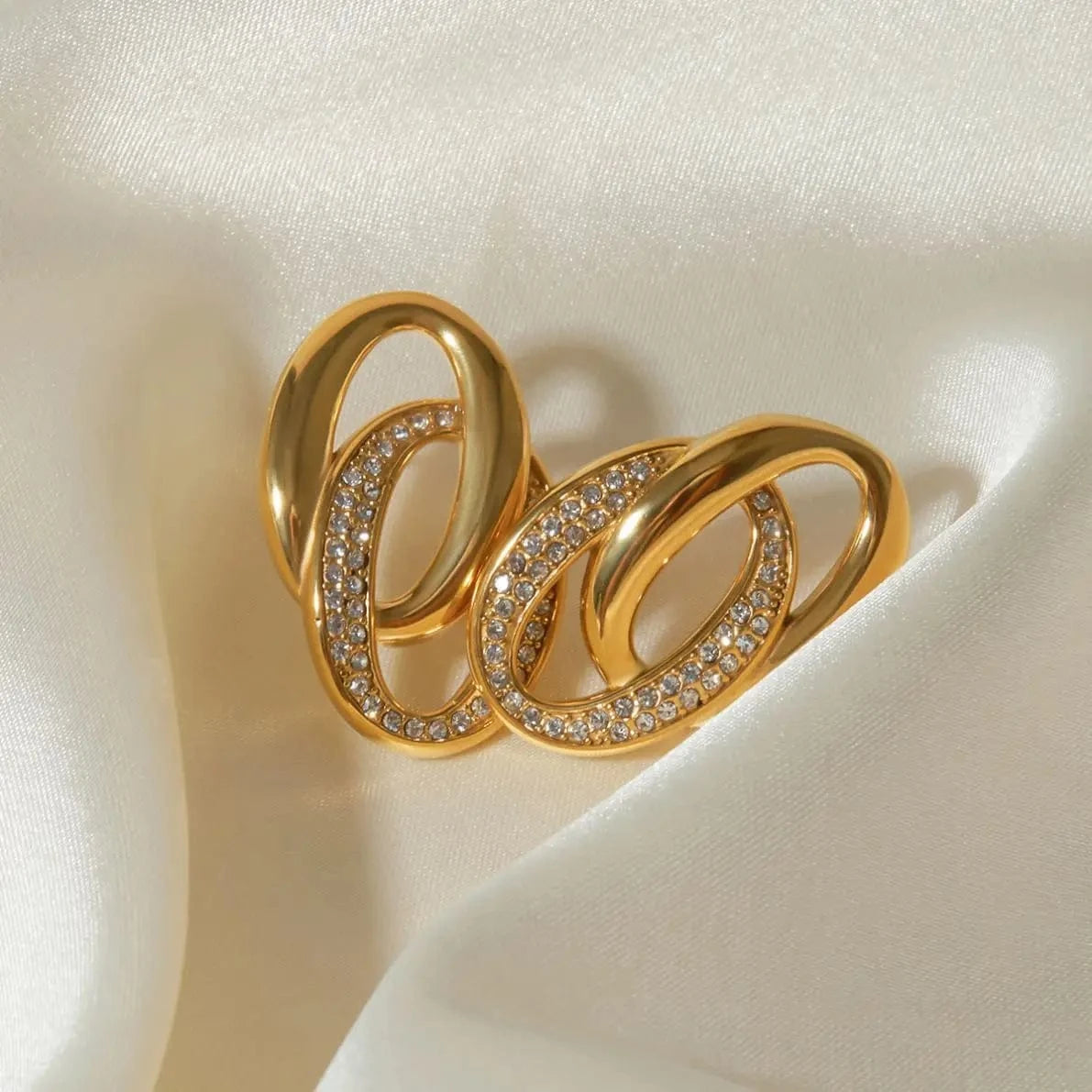 E2910 E2910 Low Key Luxury Jewelry Stainless Steel Gold Plated Earring Double Hoop Rhinestone Earrings For Women