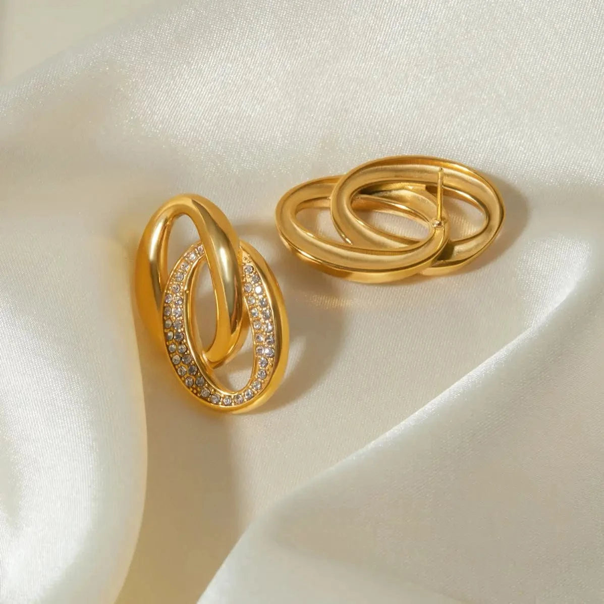 E2910 E2910 Low Key Luxury Jewelry Stainless Steel Gold Plated Earring Double Hoop Rhinestone Earrings For Women