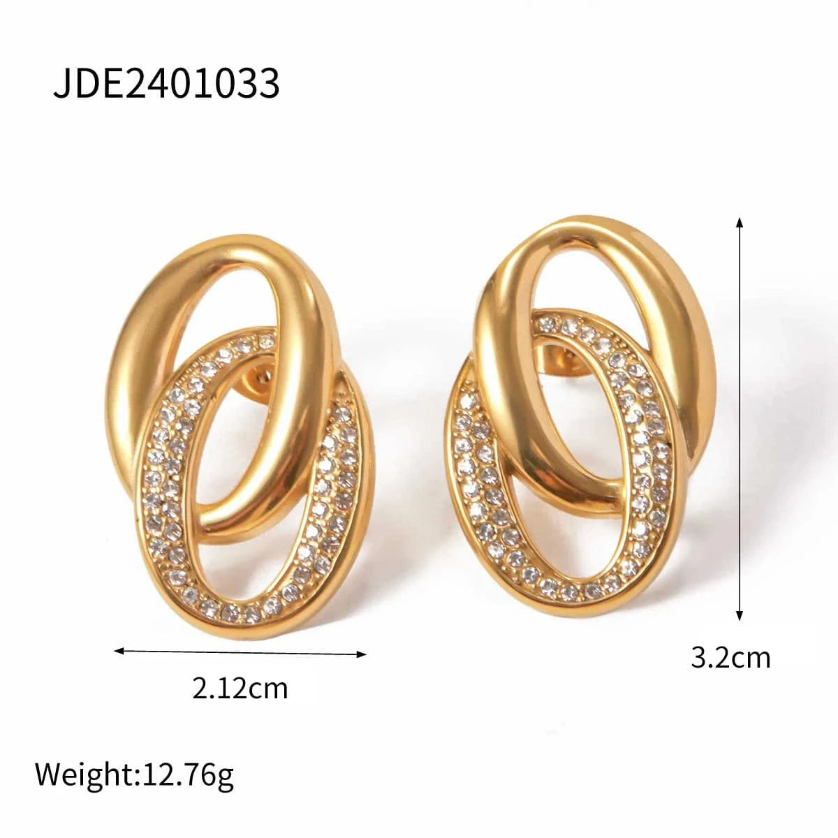 E2910 E2910 Low Key Luxury Jewelry Stainless Steel Gold Plated Earring Double Hoop Rhinestone Earrings For Women