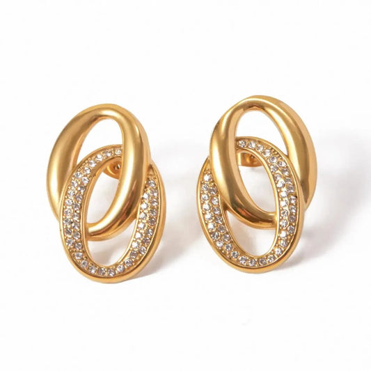 E2910 E2910 Low Key Luxury Jewelry Stainless Steel Gold Plated Earring Double Hoop Rhinestone Earrings For Women