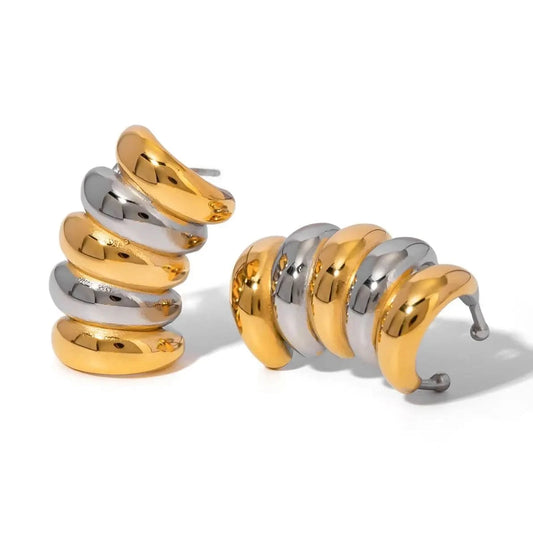 E2911 Unique Design Stainless Steel Gold Plated Stud Earrings 18K Striped Hollow Women Earrings