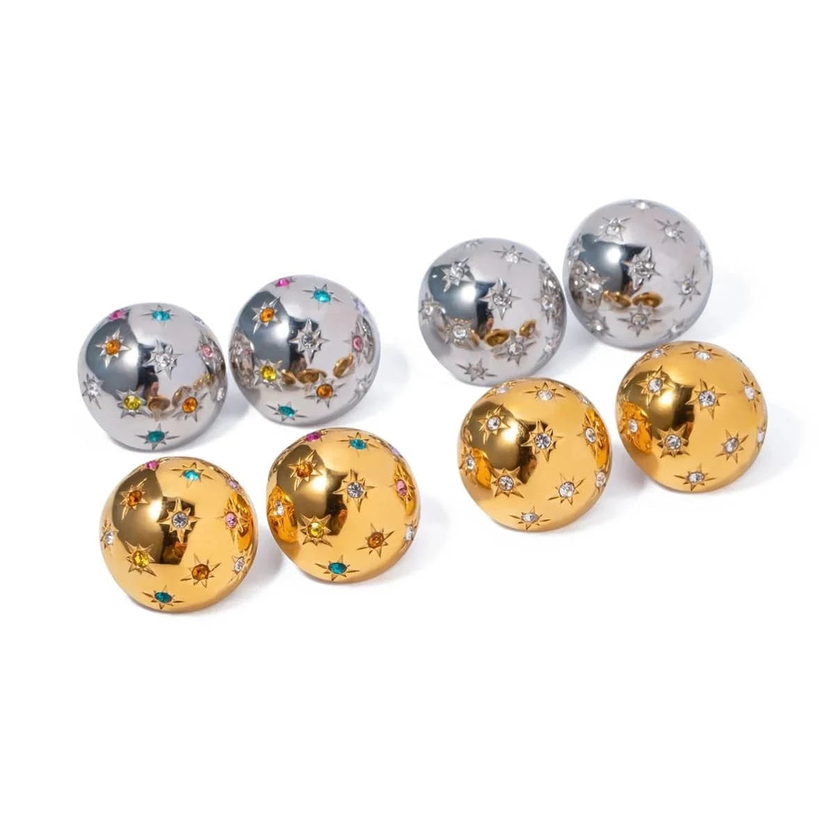 E2984 Gold Silver Plated Ball Earrings Elegant Stainless Steel Stud Earring for Women Fashion Jewelry