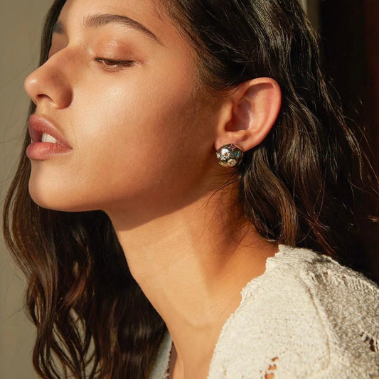 E2984 Gold Silver Plated Ball Earrings Elegant Stainless Steel Stud Earring for Women Fashion Jewelry