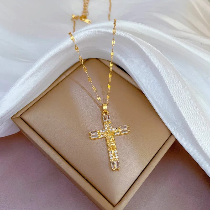 E536 New Temperamental Dainty Cross Necklace Versatile Titanium Steel Necklace Trendy Women'S Jewelry Necklace