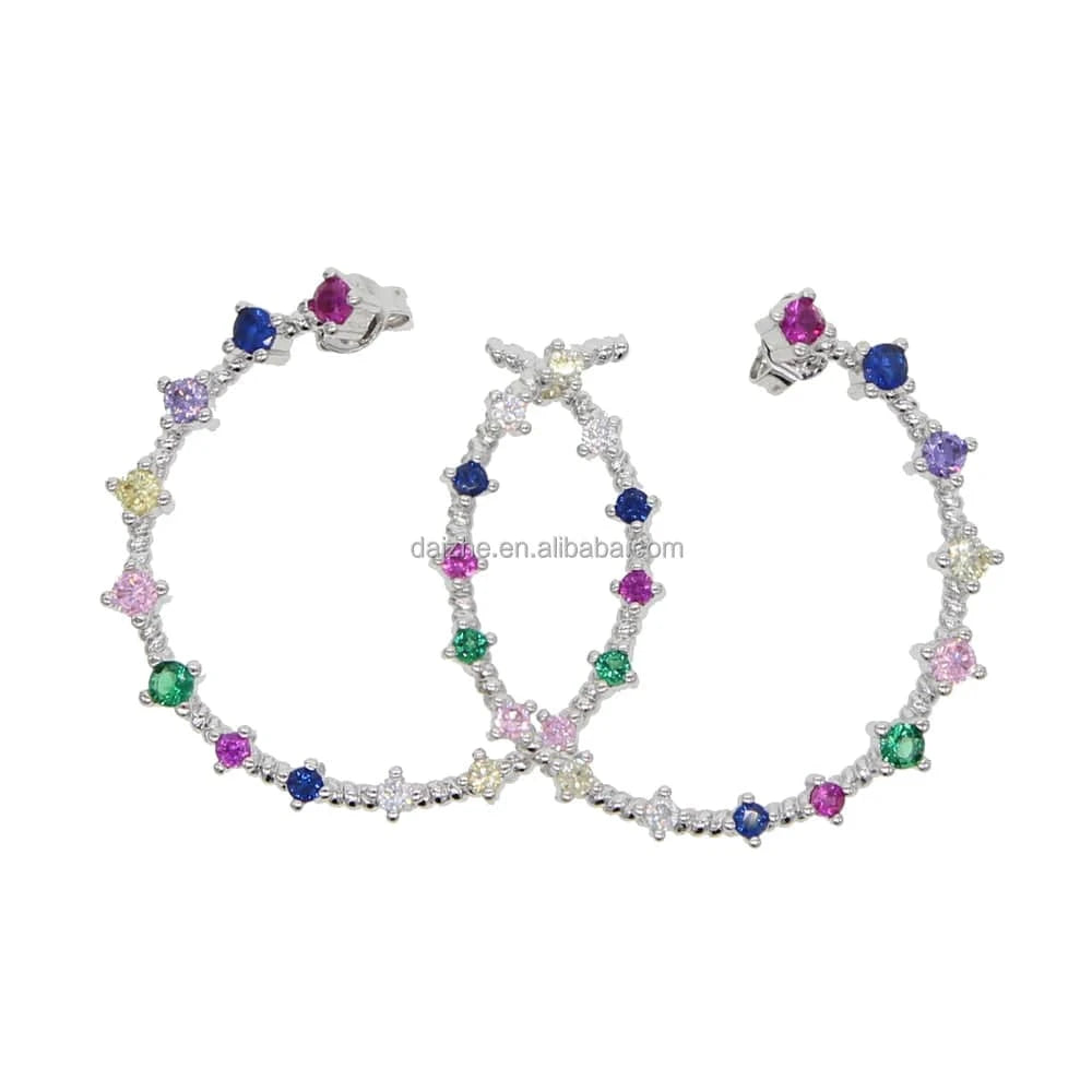 E639-P Promotion mulit color cubic zirconia cz paved circle hoop earrings geometric simple gorgeous women rainbow stud earring jewelry