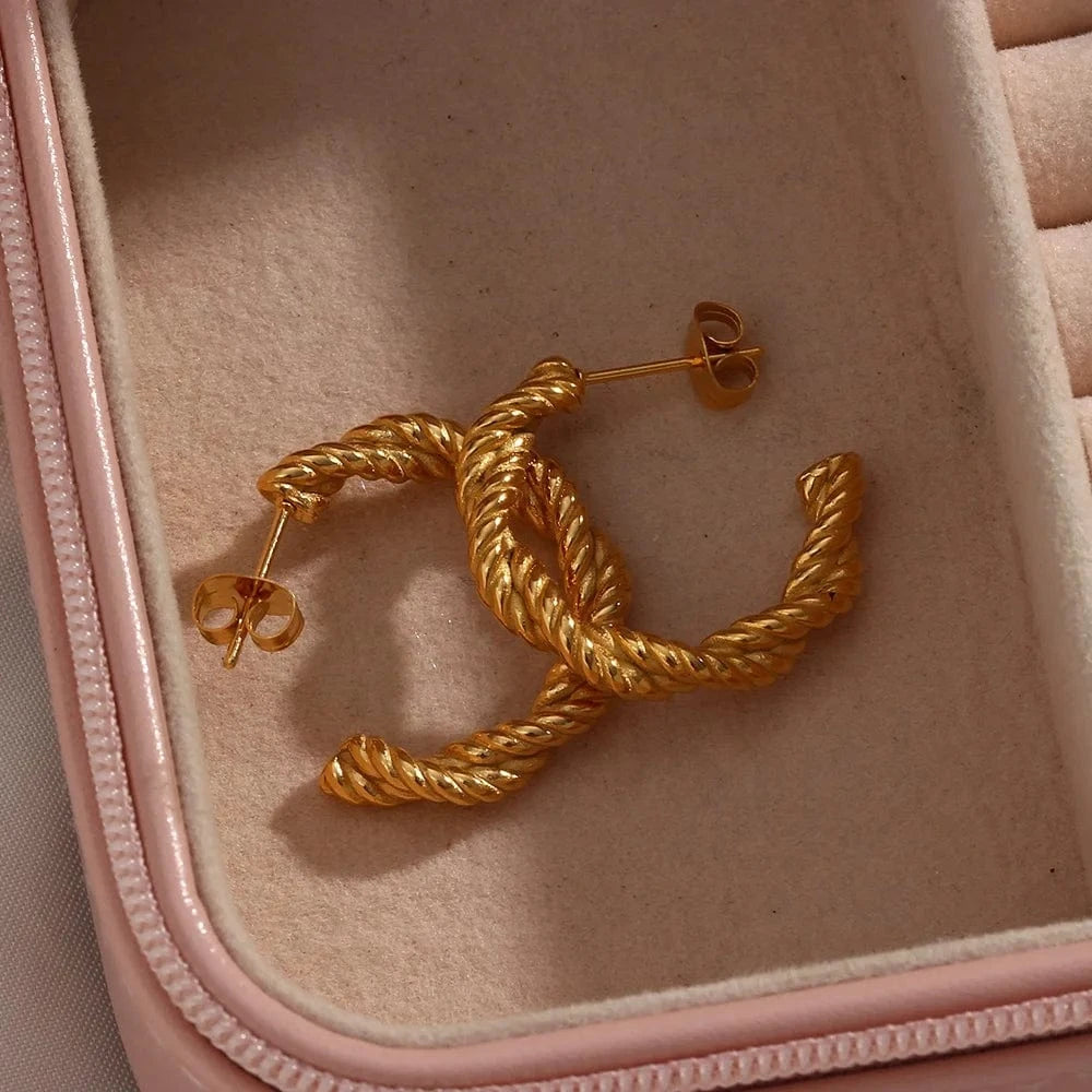 E6796 Small Thin Twisted Hoop Earrings Gold Plated Stainless Steel Hoop Earring For Woman Jewelry