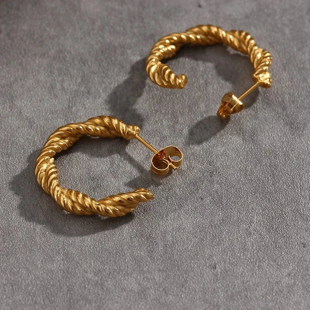 E6796 Small Thin Twisted Hoop Earrings Gold Plated Stainless Steel Hoop Earring For Woman Jewelry