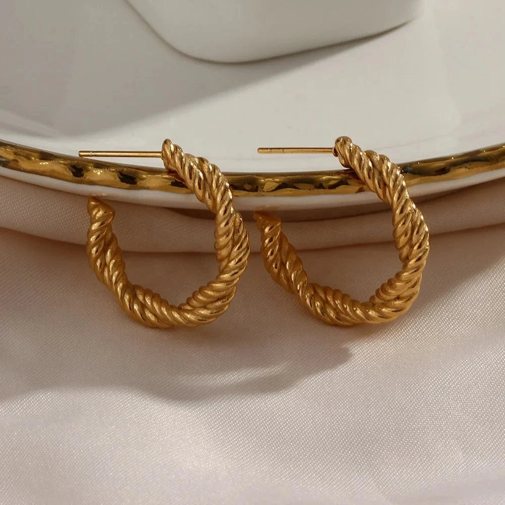 E6796 Small Thin Twisted Hoop Earrings Gold Plated Stainless Steel Hoop Earring For Woman Jewelry