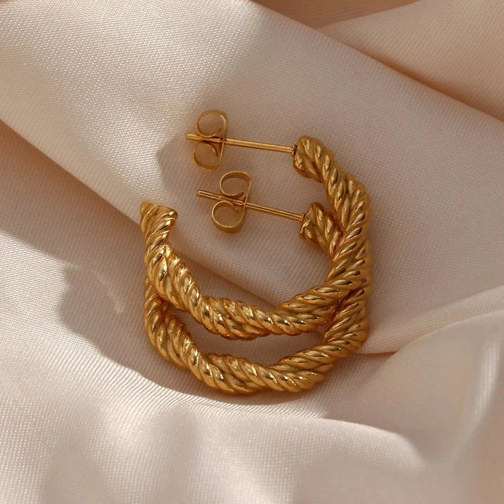 E6796 Small Thin Twisted Hoop Earrings Gold Plated Stainless Steel Hoop Earring For Woman Jewelry